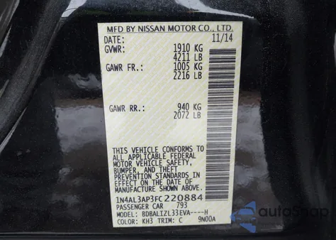 2015 Nissan Altima 2.5 Sv from USA, damaged, VIN 1N4AL3AP3FC220884